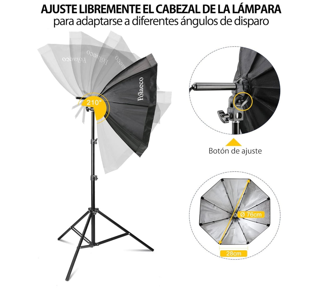 Kit de iluminação de estúdio de fotografia de 2 Softbox octogonal bicolor 3000~6500K com lâmpada LED 150W