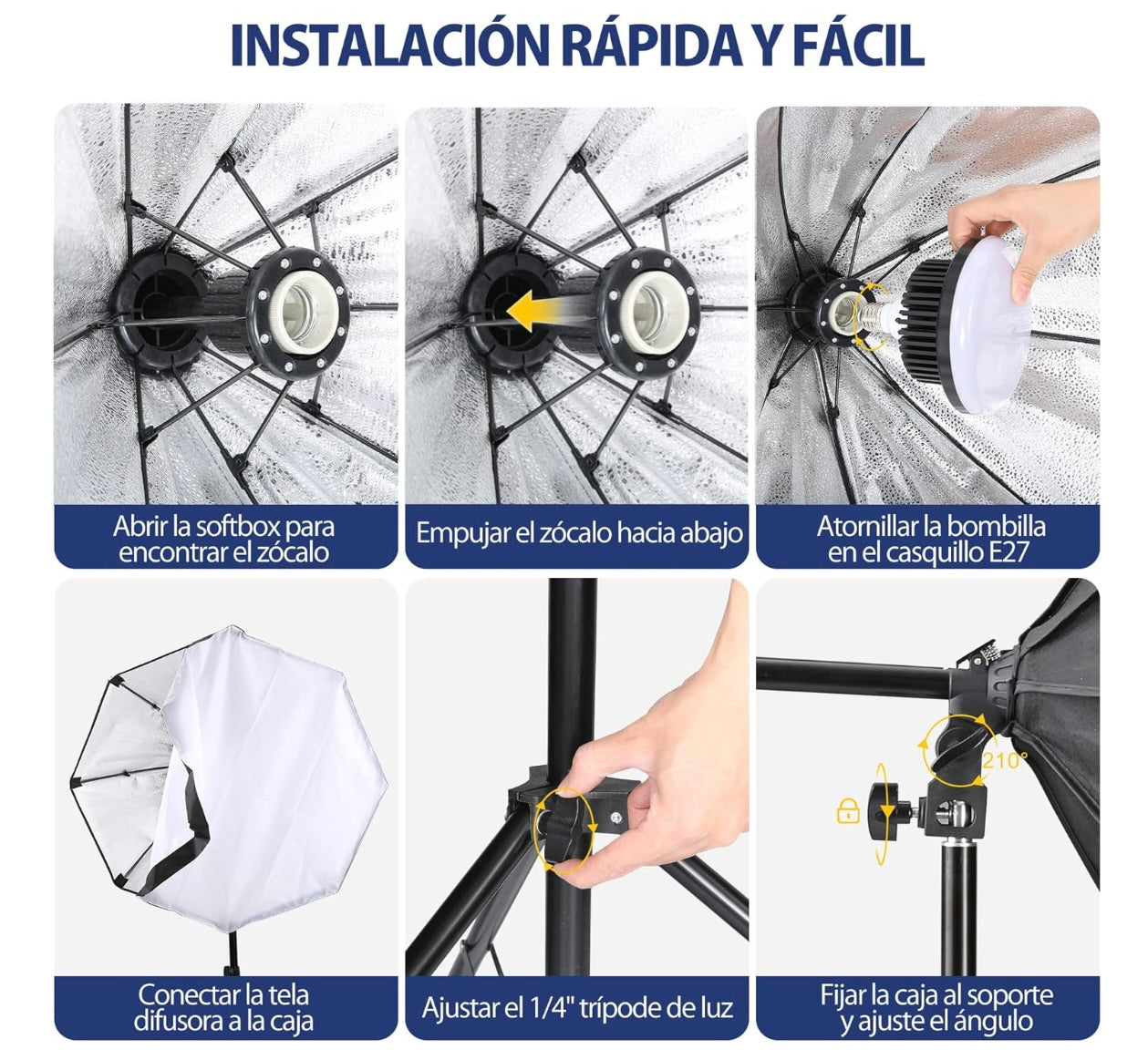 Kit de iluminação de estúdio de fotografia de 2 Softbox octogonal bicolor 3000~6500K com lâmpada LED 150W